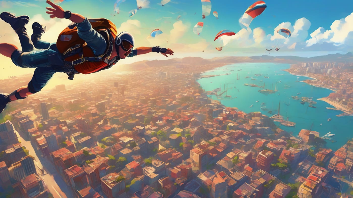 Sky Diving X key art: city